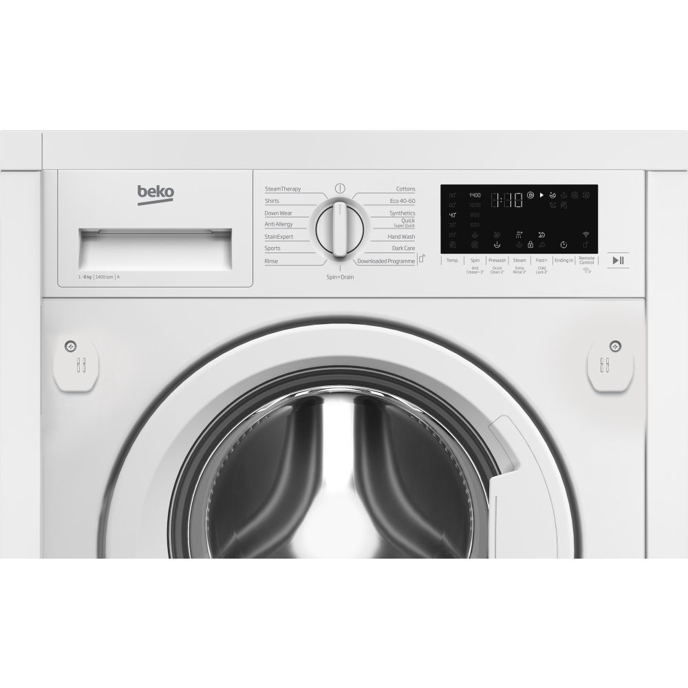 Beko WTIK84122 Integrated Washing Machine, 8kg, 1400 Spin, White, A Rated