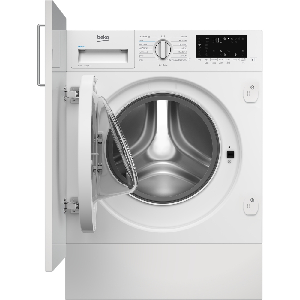 Beko WTIK94121F Integrated Washing Machine, 9kg, 1400 Spin, White, A Rated