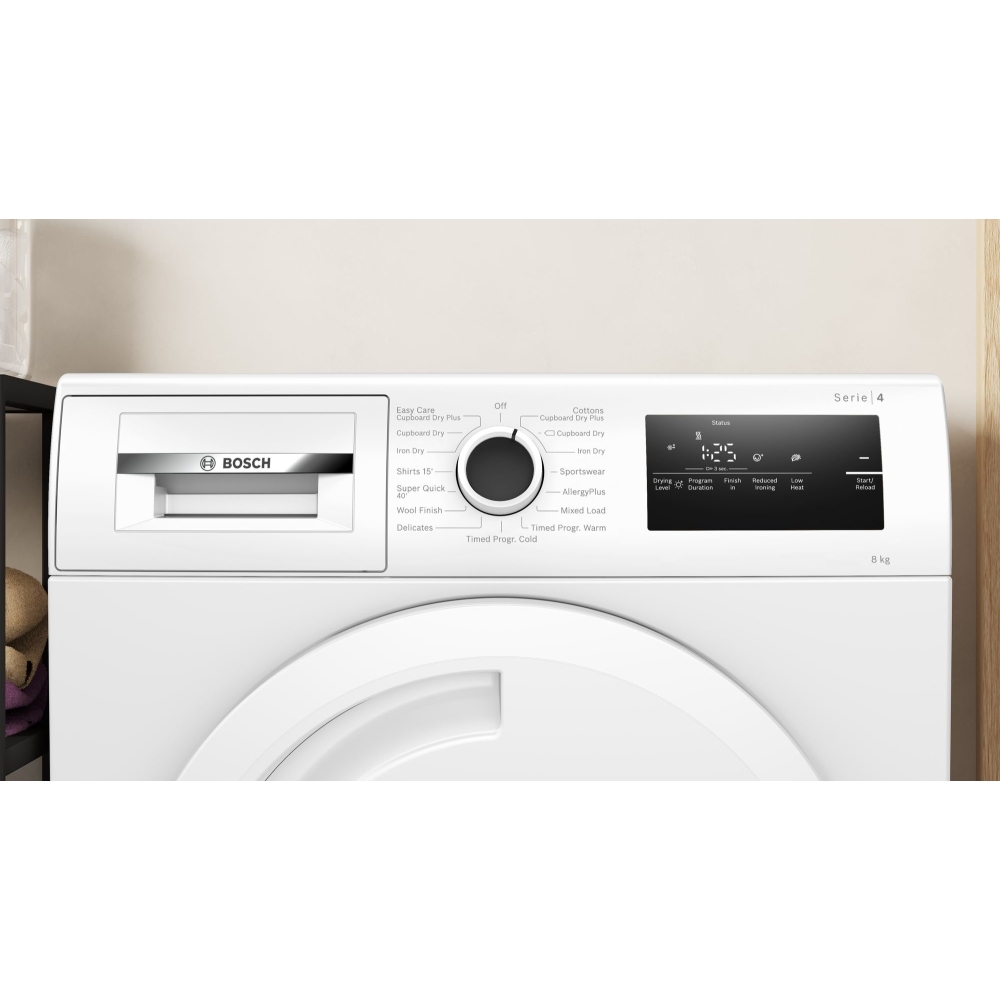 Bosch WTN83202GB Series 4 Condenser Tumble Dryer, 8kg, White, B Rated