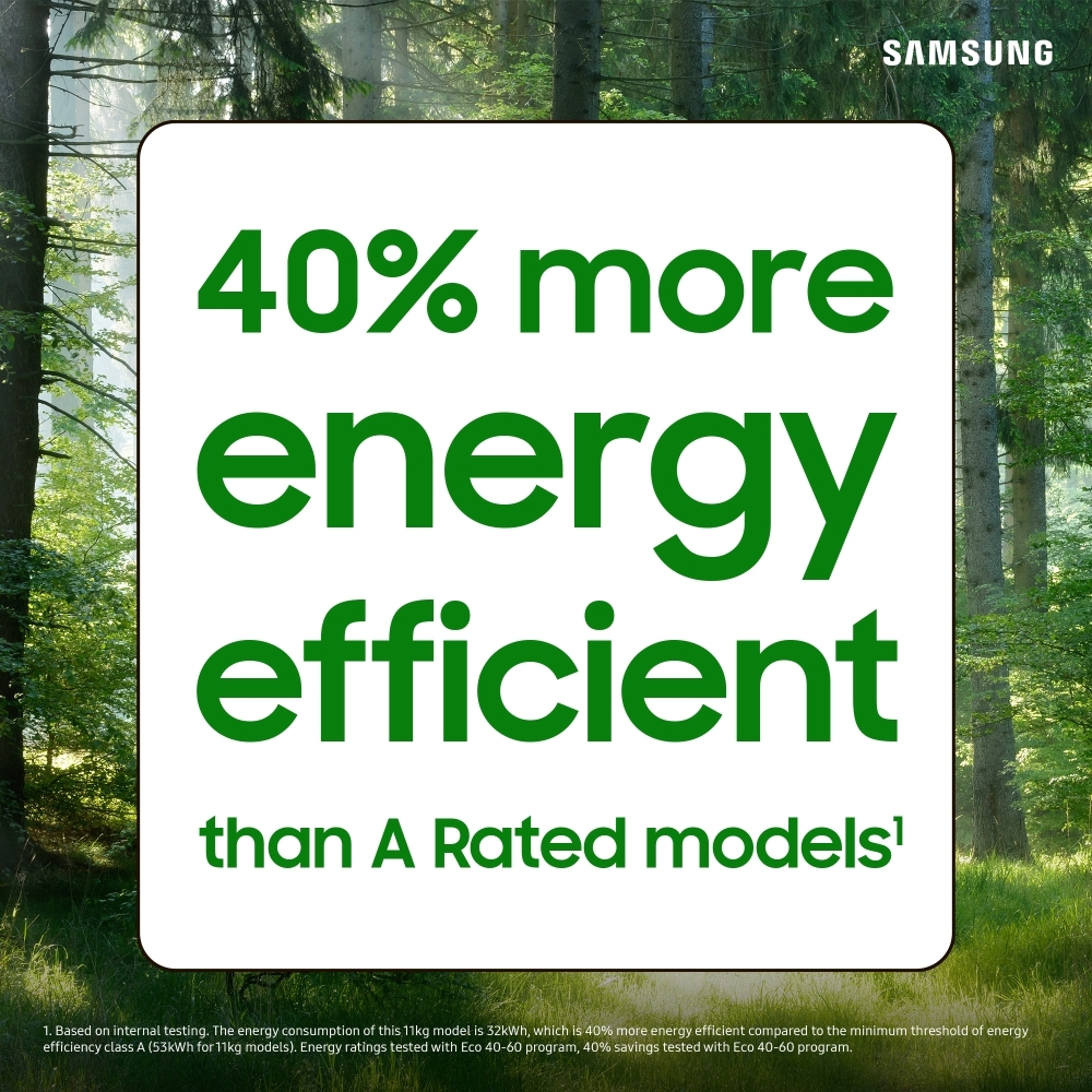 Samsung WW11DB8B95GHU1 Series 8 AI Energy Washing Machine, 11kg, 1400 Spin, White, A Rated