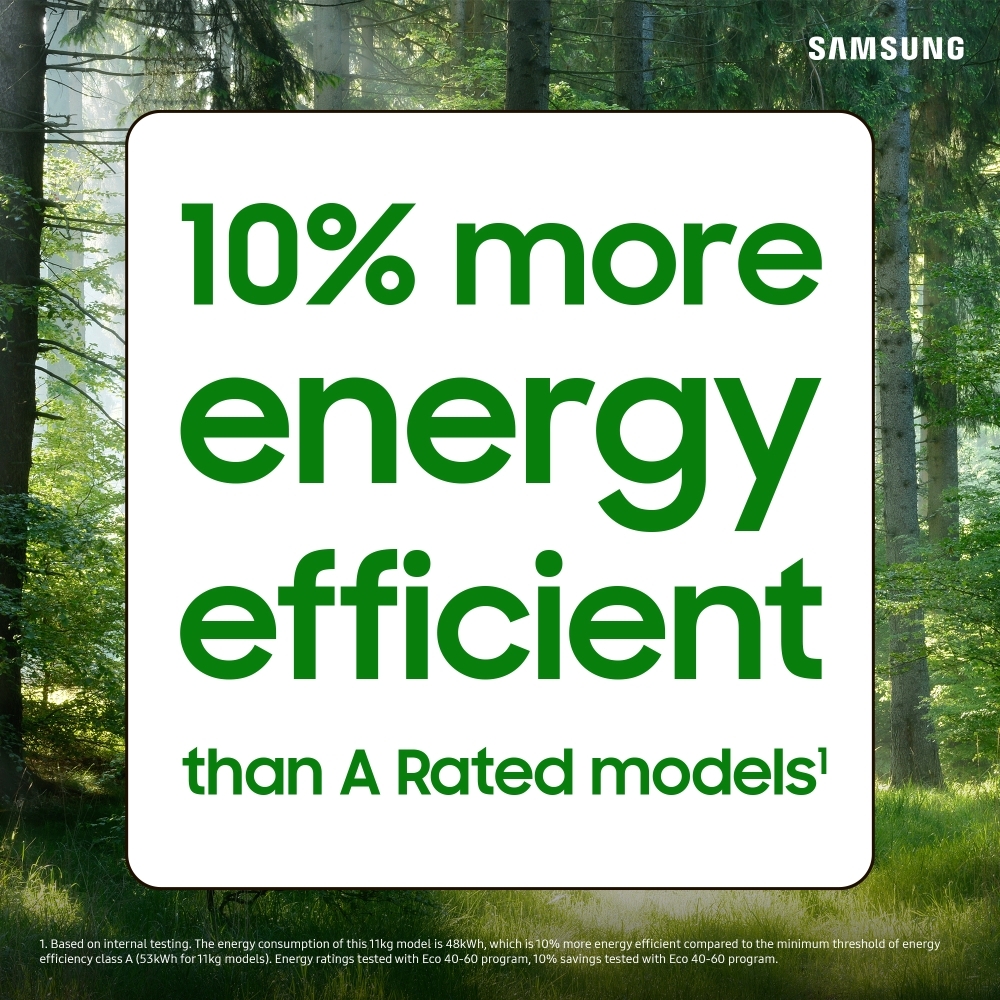 Samsung WW11DG6B85LEU1 Series 6 AI Energy Washing Machine, 11kg, 1400 Spin, White, A Rated