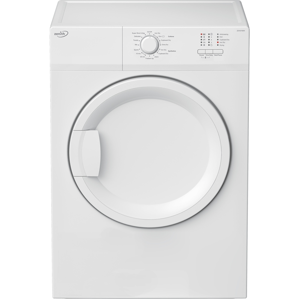 Zenith ZDVS700W Vented Tumble Dryer, 7kg, White, C Rated