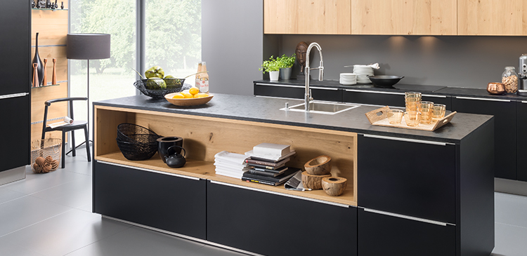 Black Feel and Oak Champagne with Cement Anthracite worktop