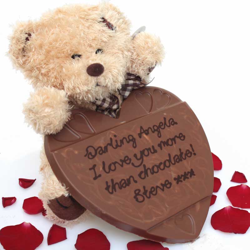 Personalised Chocolate Heart and Teddy Bear