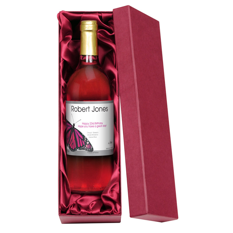 Personalised Bottle of Rose Wine in Silk Lined Gift Box