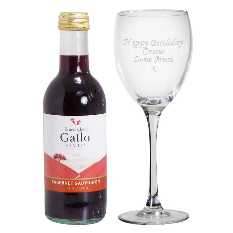 Personalised Red Wine Glass with Mini Bottle of Red Wine Buy from