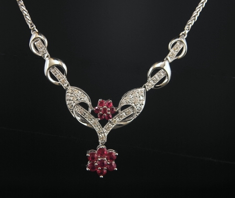 Italian 14K White Gold Ruby \u0026 Diamond 