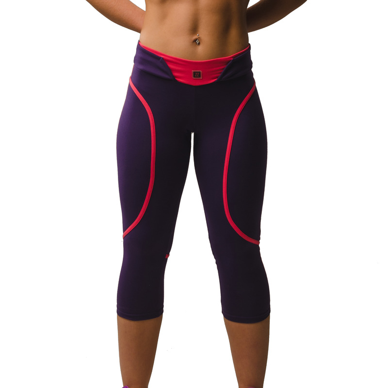 Eszter Multi-functional 3/4 Capri Legging Eminence Purple / Salmon Pink Front
