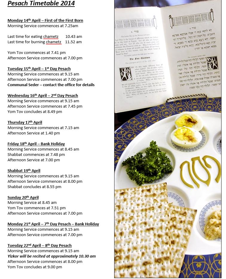 Pesach Timetable