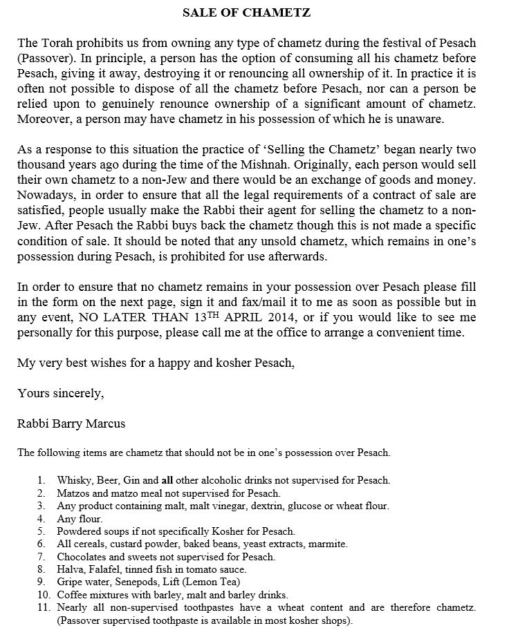 Sale Of Chametz
