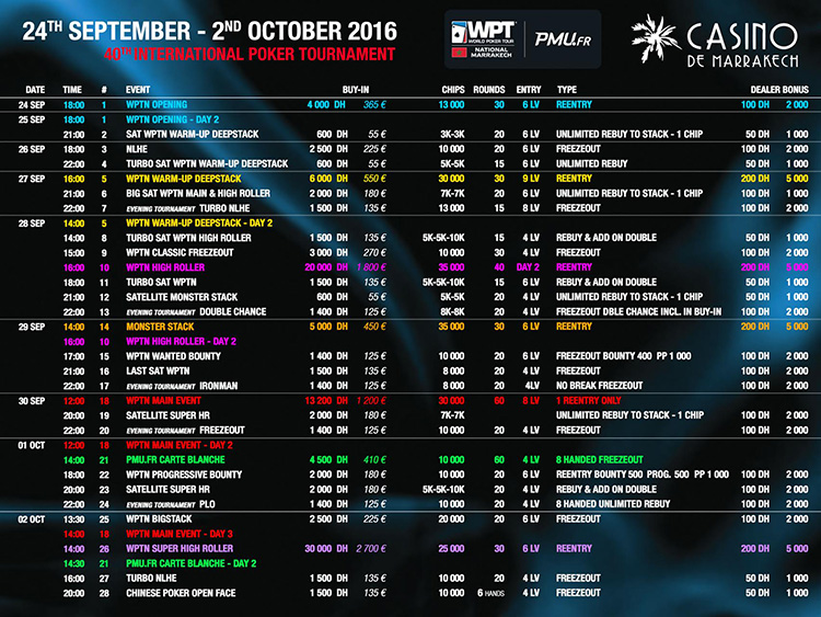 Le programme 2016 du WPT Marrakech