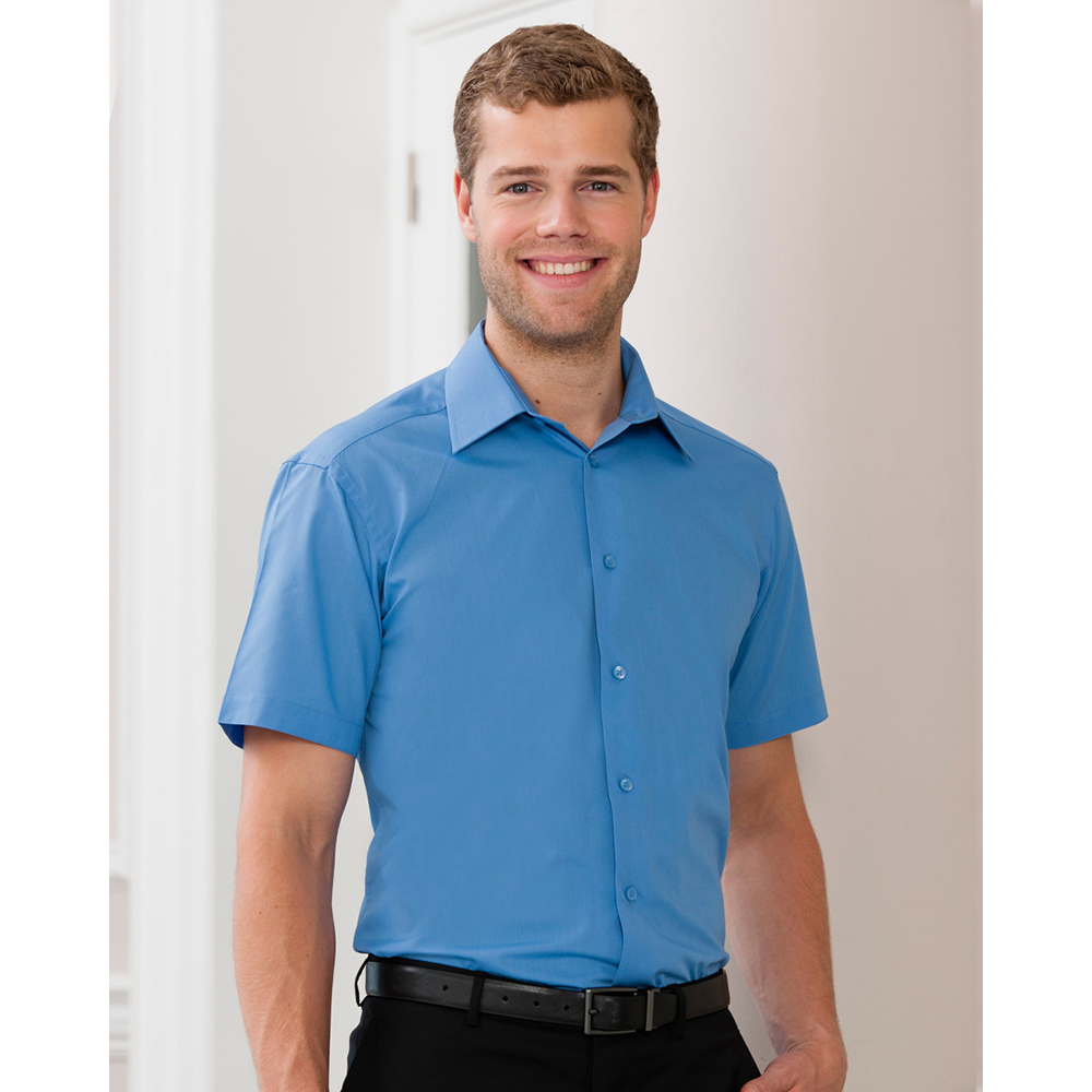 Russell Collection Mens Short Sleeve Poly-Cotton Poplin Shirt 7 Sizes BC1029