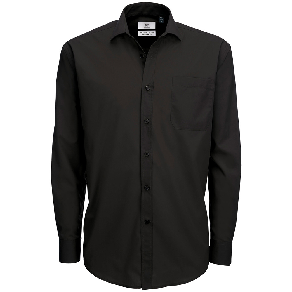 B&C Mens Smart Long Sleeve Poplin Shirt / Mens Shirts (M) (Black)