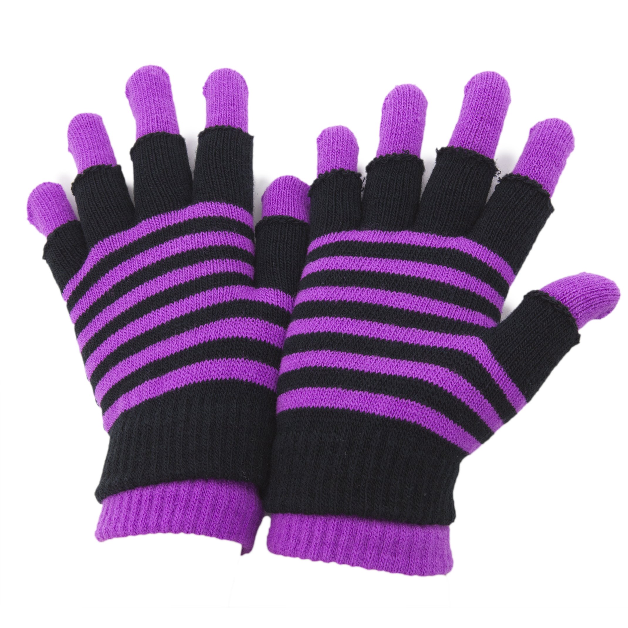 Ladies/Womens Striped Thermal 2 In 1 Magic Gloves (fingerless and full