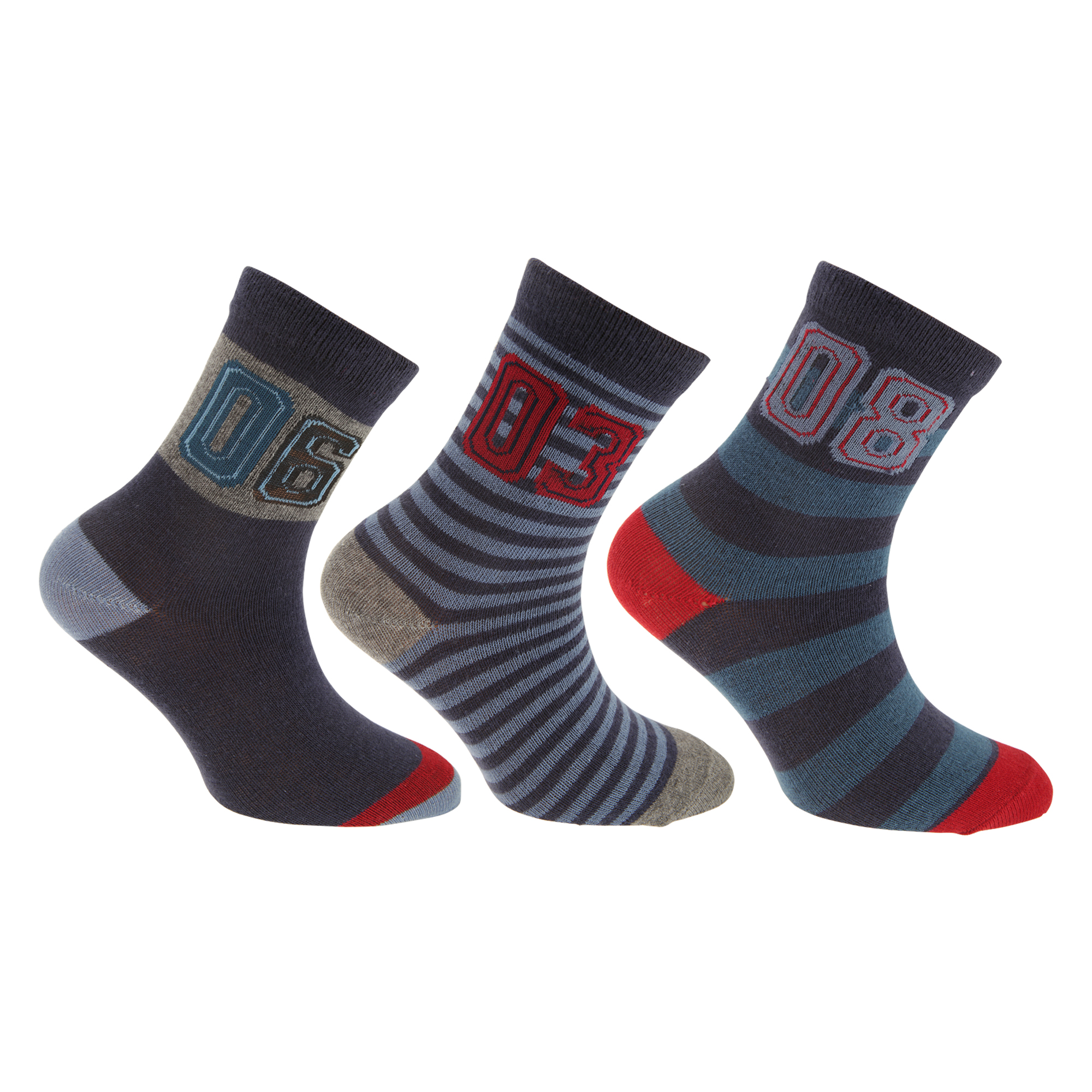 K344 Pack Of 3 Childrens Boys Gray Cotton Rich Socks With Elastane