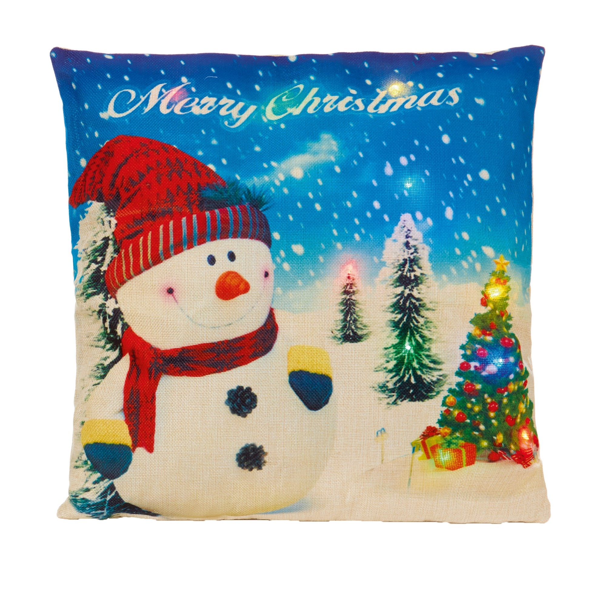 Christmas Shop Battery Operated LED Cushion (One Size) (Snowman)
