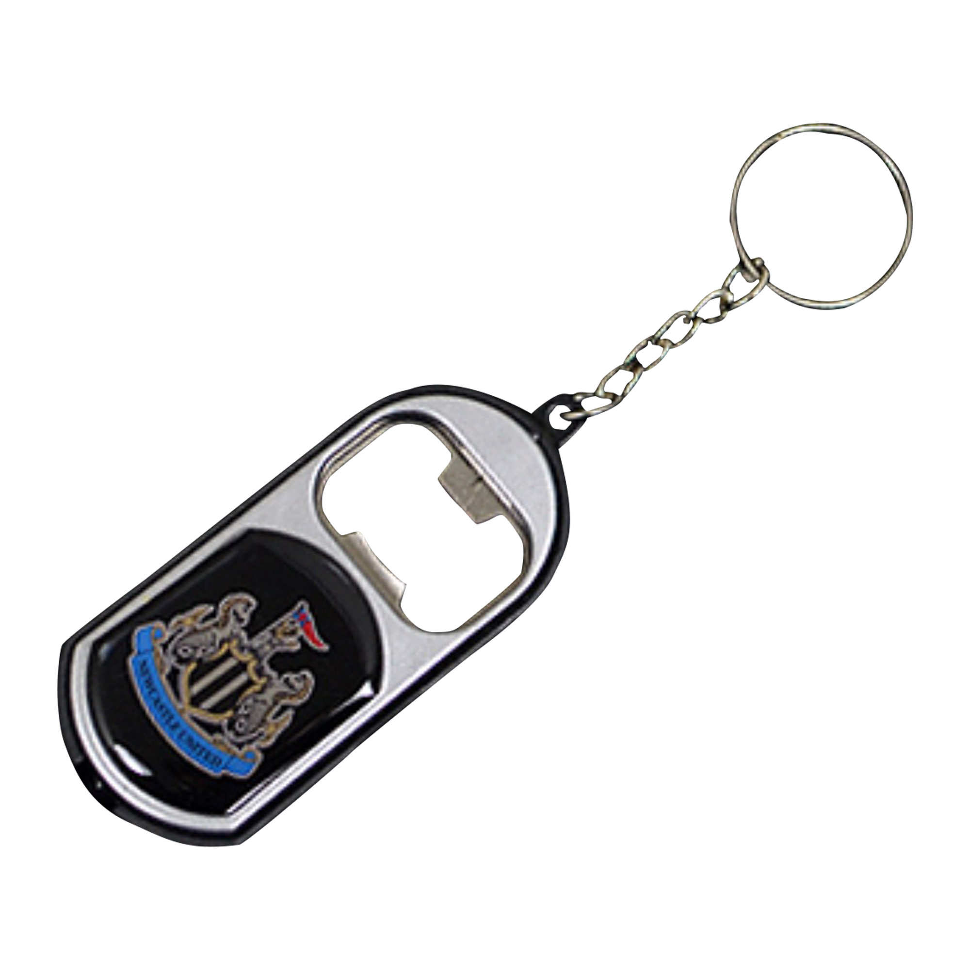 Newcastle United FC Official Crest Design Bottle Opener Keyring With Torch (One Size) (Black)