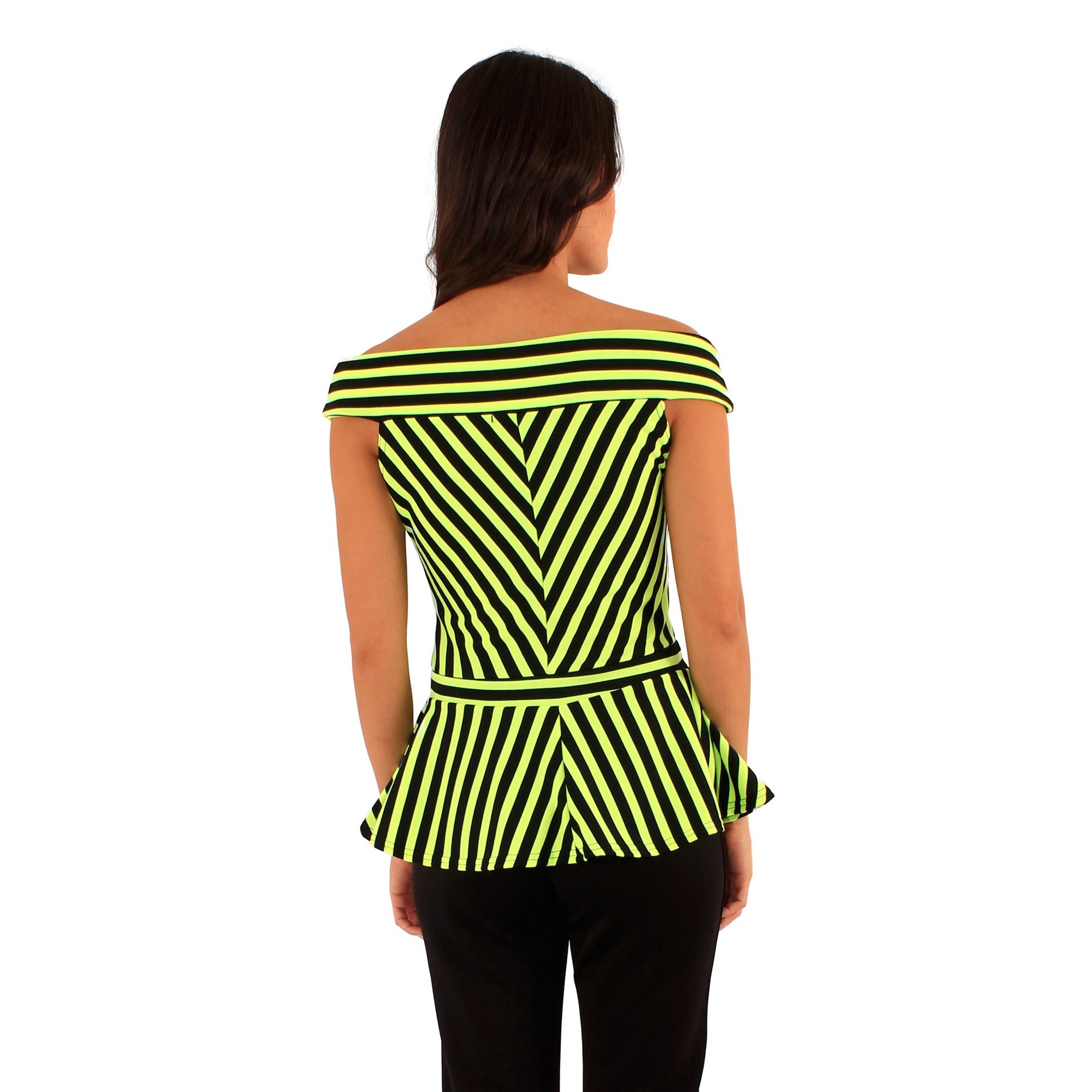 SHIRT396 Lili London Womens//Ladies Spirit Striped Bardot Peplum Top