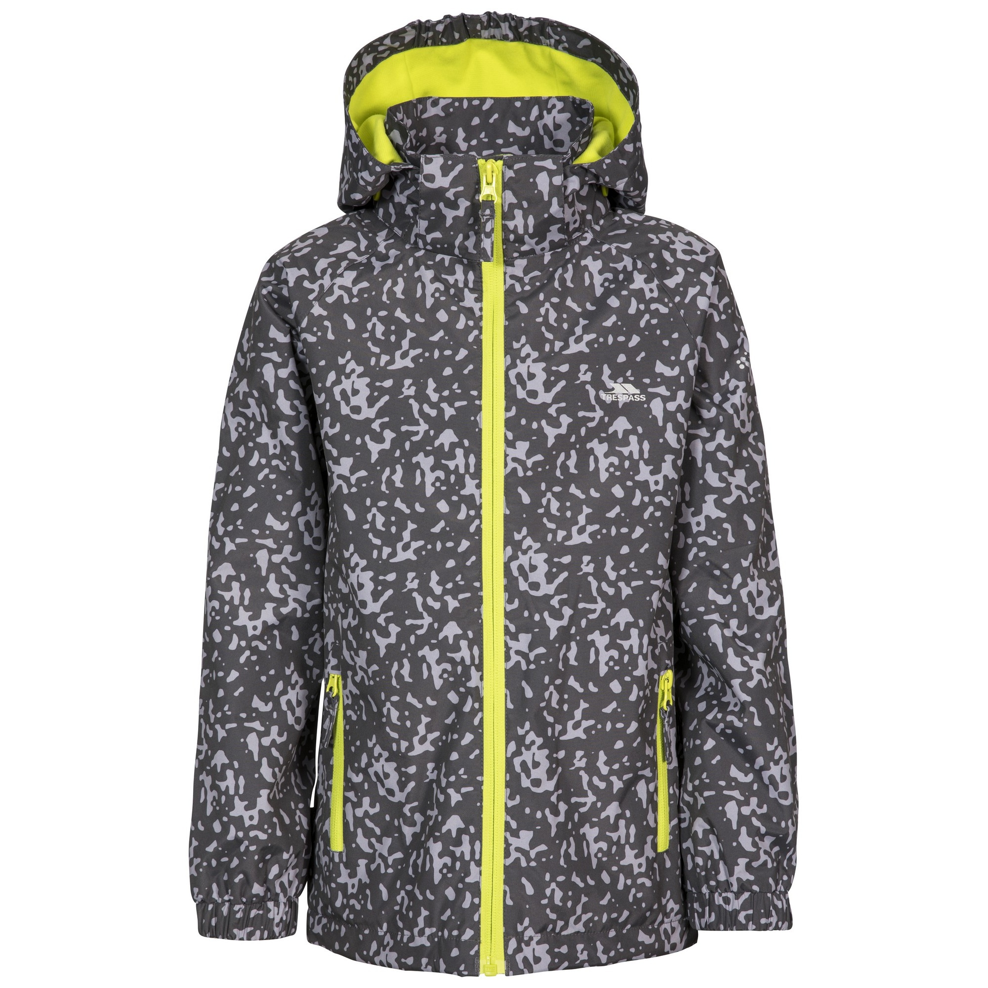 Trespass Sweeper Boys Waterproof Jacket Reflective Grey Raincoat with Hood
