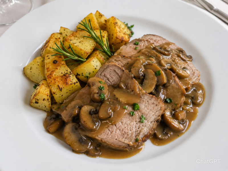 Arrosto di vitello ai funghi con patate aromatizzate