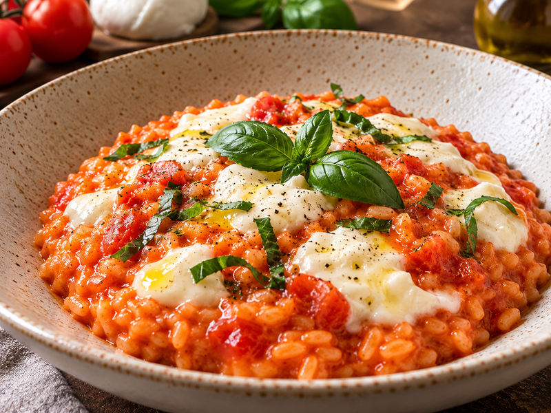 Risotto con pomodoro e mozzarella di bufala
