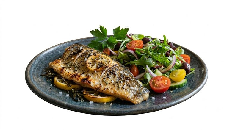 Filetto di branzino al forno con insalata