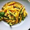 Garganelli con crema di zucca, brie e speck