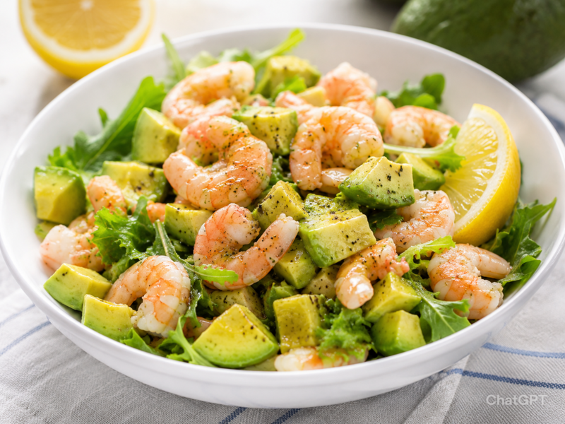 Insalata di gamberetti, avocado e limone