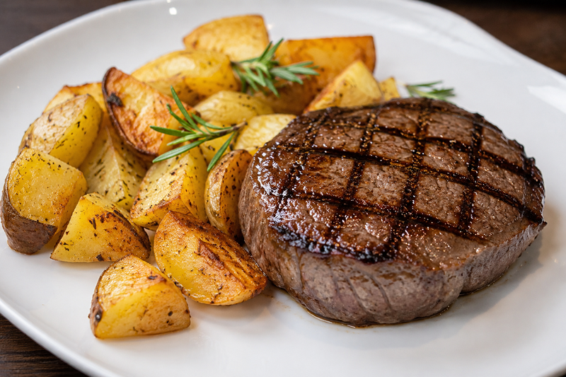 Filetto di manzo alla griglia con patate rustiche
