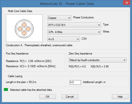MeteorCalc SL - Power Cable Data