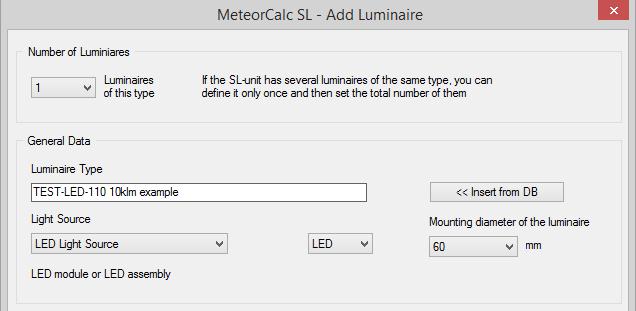 MeteorCalc SL - Add Luminaire