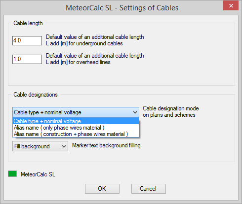 MeteorCalc SL - Settings of Cables and Street Lighting Units