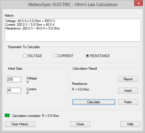 MeteorSpec LT - MeteorSpec-ELECTRIC - Ohm's Law calculator