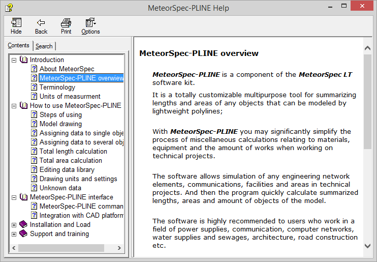 MeteorSpec LT - MeteorSpec-PLINE - Help System