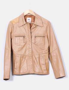 Chaqueta beige de piel Mango