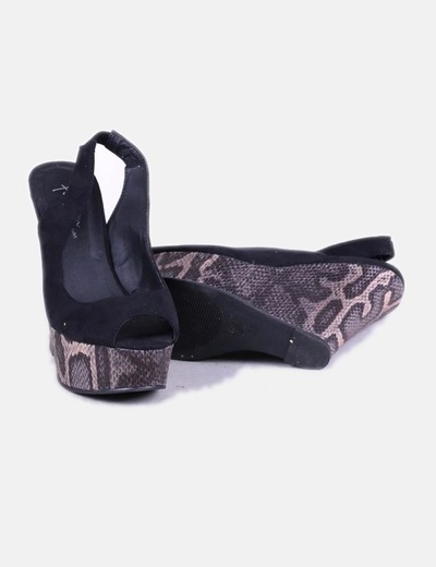 Print Con Sandalia Cuña Negra Animal 6yIYbfg7v