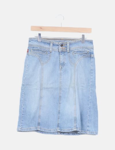 Falda midi denim celeste