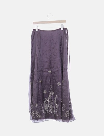 Falda marrón con abalorios