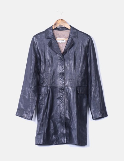 DUCSON Abrigo tres cuartos cuero negro (descuento 99%) - Micolet DUCSON Abrigo tres cuartos cuero negro (descuento 99%) - Micolet