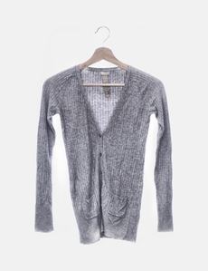 Cardigan oversize long en maille torsadée gris pierre