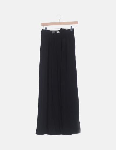 Falda larga fluida negra detalle cinturón