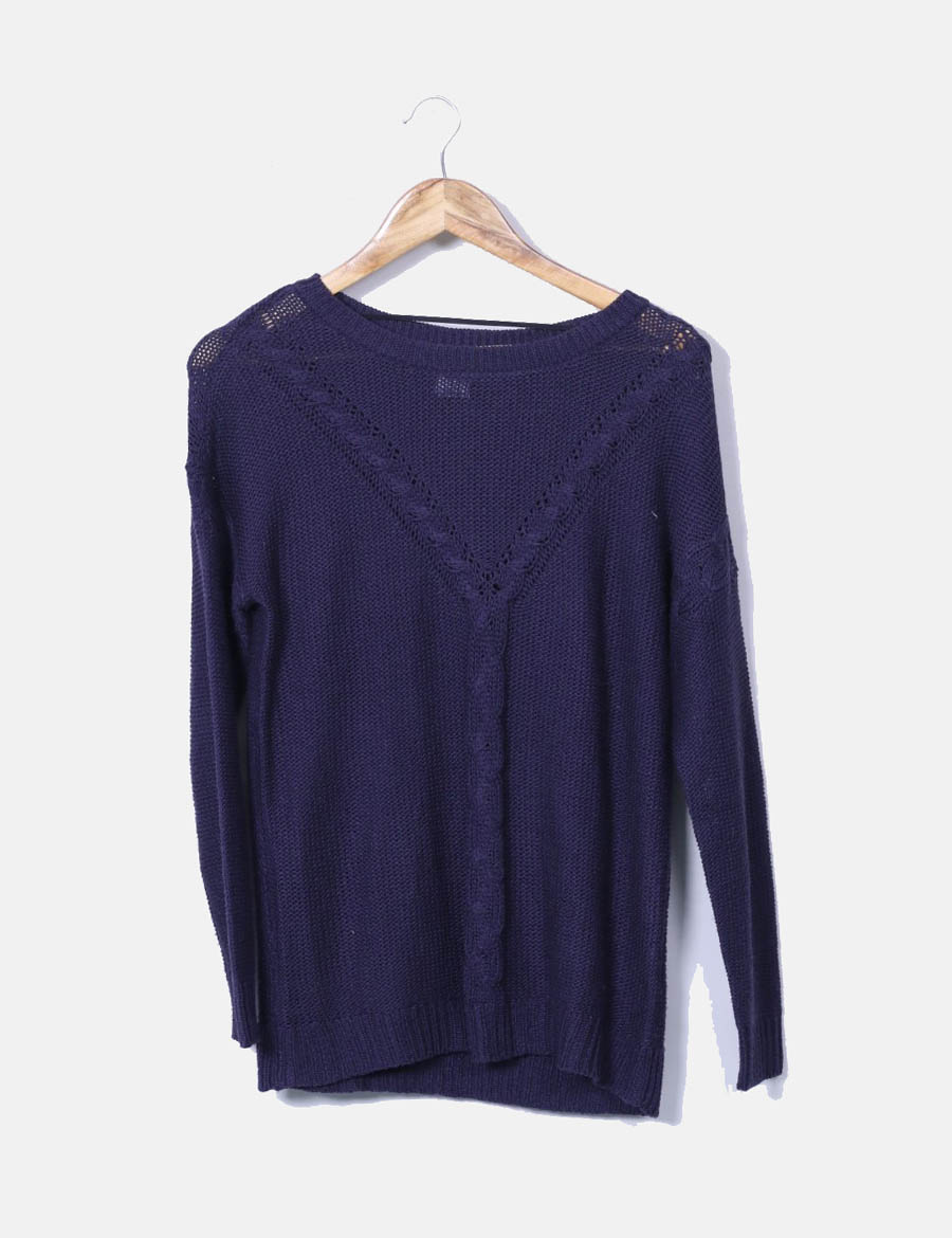 Punto Jerseys De Lana Originales Sueter Tejido Azul Marino Mujer
