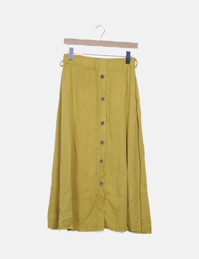Falda fluida mostaza abotonada