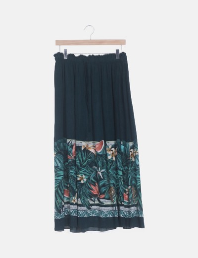Falda maxi verde print floral