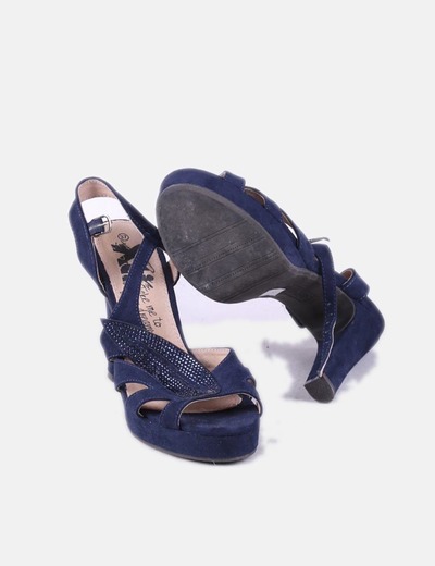 Sandalias Azul Con Strass De Marino Tacón 4L3S5cjqAR