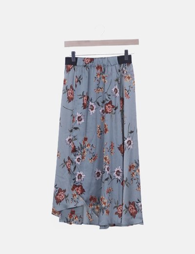 Falda fluida azul print floral con elásticos