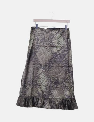 Falda larga volante animal print