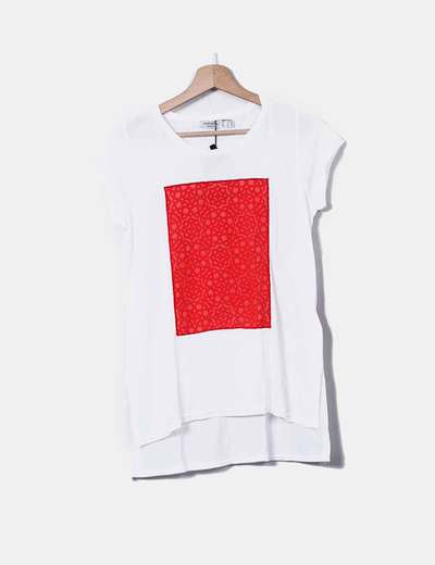 78 Micolet Rojo Camiseta Dibujo descuento Cortefiel Blanca T6q1nX