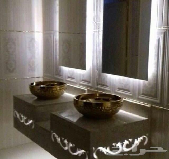 مغاسل رخام طبيعي وجدران حجر ديكور