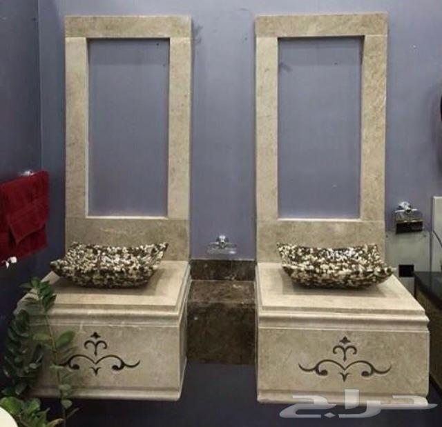 مغاسل رخام طبيعي وجدران حجر ديكور